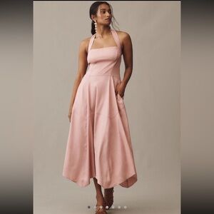 Anthropologie Linen Blend Halter Midi Dress